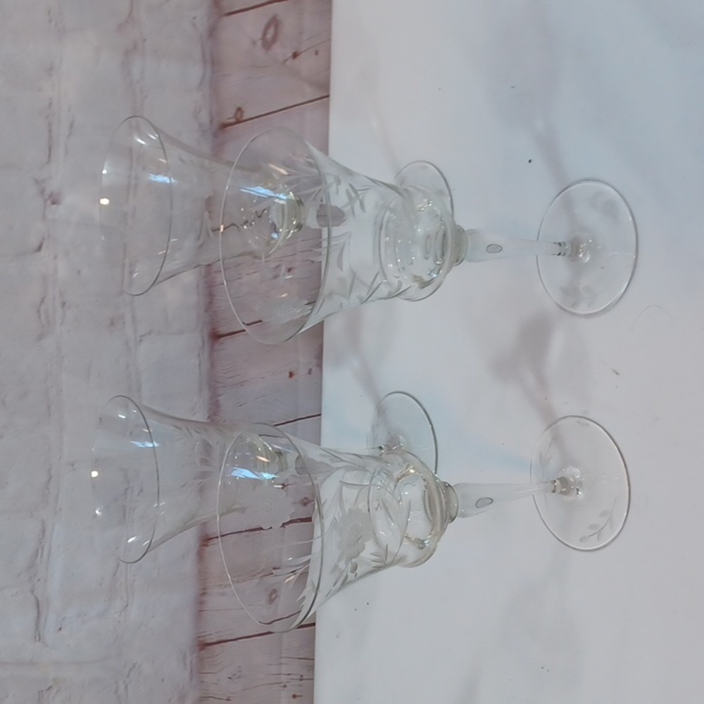 Princess House  Crystal Glass Floral Etched Wine‎ Glasses [ 4 ]  8T x 9 Round